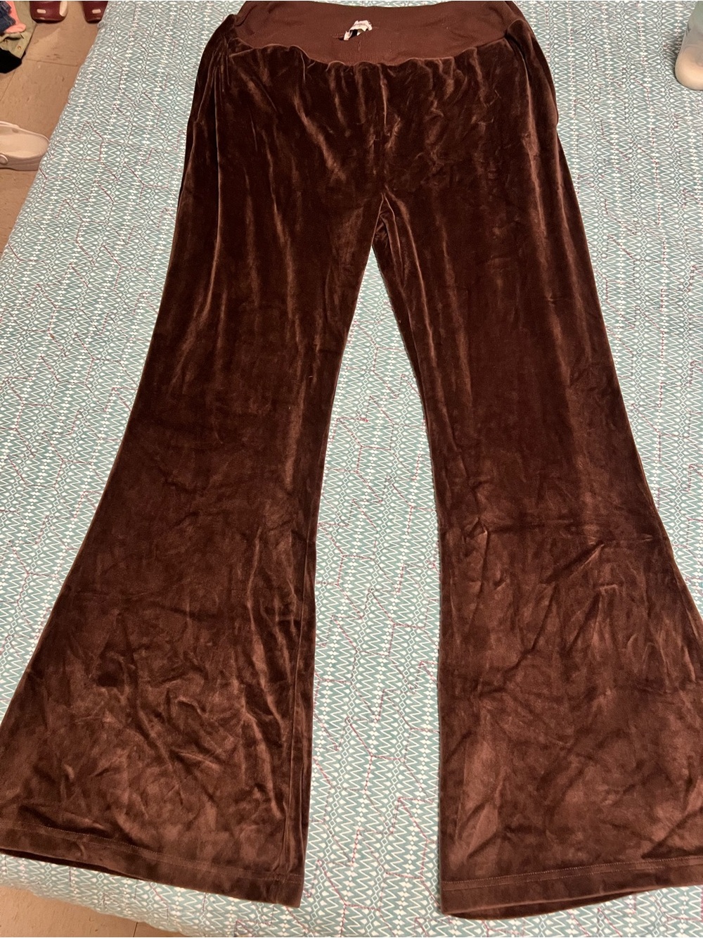 BCBGeneration Chocolate Brown Velour Wide Leg Flare Lounge Pants Size L